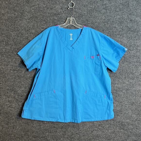 Med Couture Womens Scrub Top Size 3X Blue EZ Flex Short Sleeve V Neck Medical - Picture 1 of 9